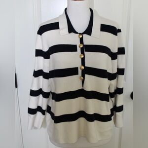 Talbots Johnny Collar Navy and White Striped Sweater size large